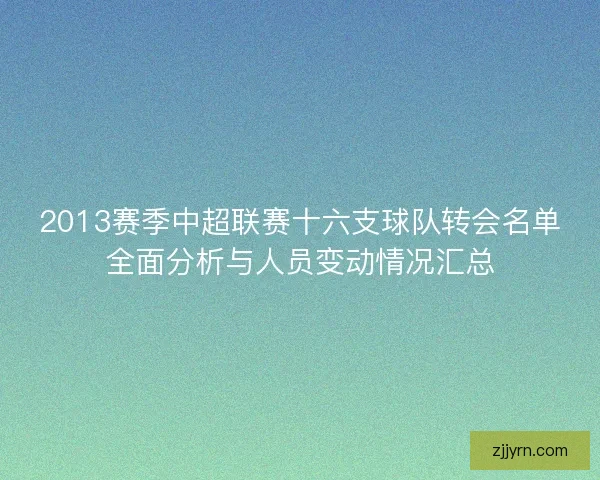 2013赛季中超联赛十六支球队转会名单全面分析与人员变动情况汇总 2013赛季中超联赛十六支球队转会名单全面分析与人员变动情况汇总